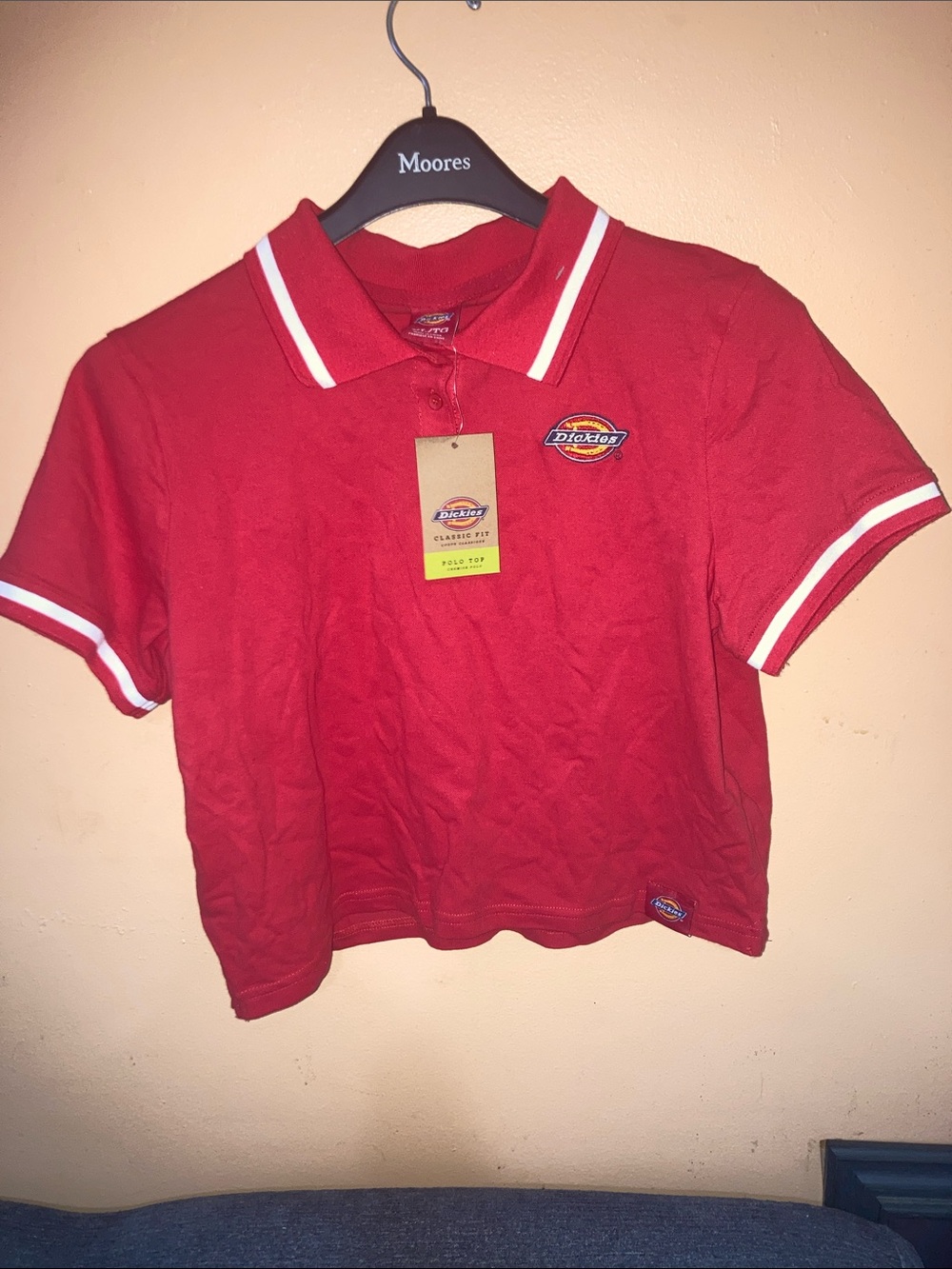 Dickies Red Polo Shirt with White Stripe Trim